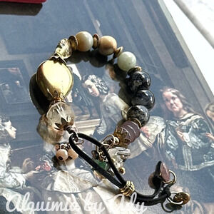 Rainbow Amazonite leather rope wrap adjustable cowgirl bracelet maximalist cuff